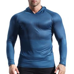 亚马逊跑步运动美体暴汗速干衣紧身长袖连帽健身服男